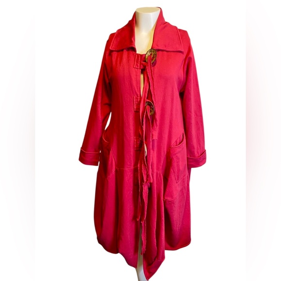 Tulip Red Toggle Lagenlook Collard Duster Jacket Women’s Size M - Picture 2 of 13